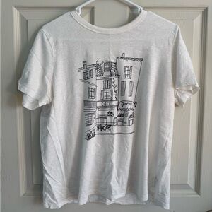 White Women’s Graphic T‑Shirt with Cafe Sketch